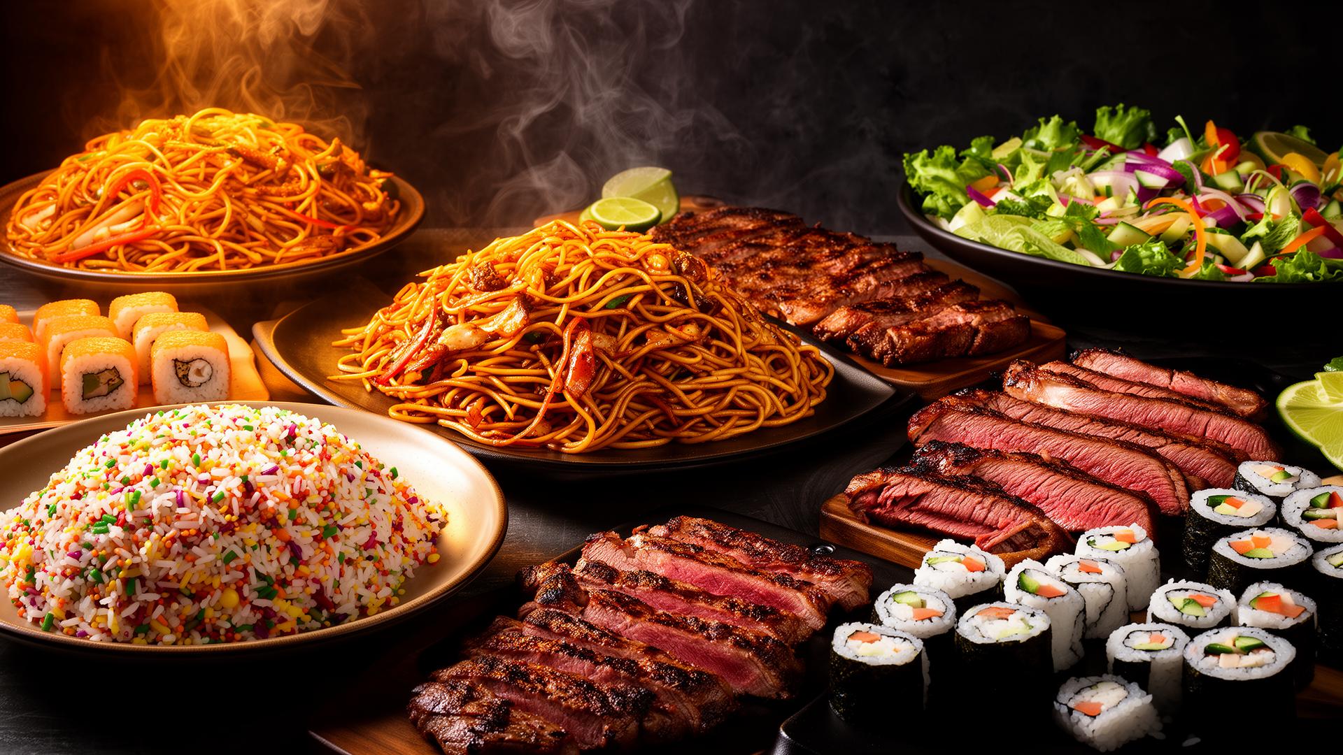 Variedade do buffet Sabor Oriental